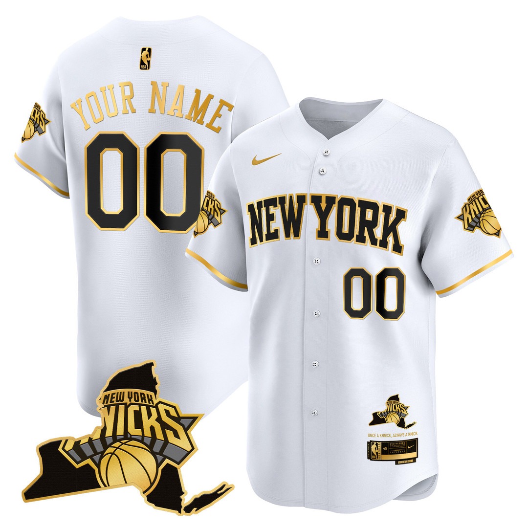 New York Knicks Vapor Baseball Custom White Gold Jersey - All Stitched