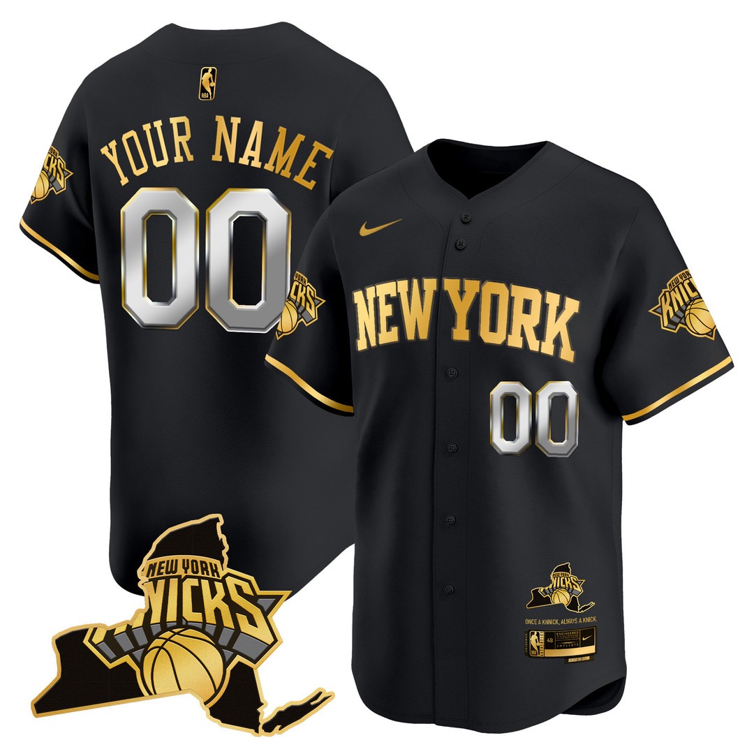 New York Knicks Vapor Baseball Custom Black Gold Jersey - All Stitched