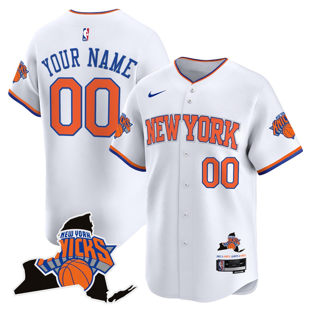 New York Knicks Vapor Baseball Custom Association White Jersey - All Stitched