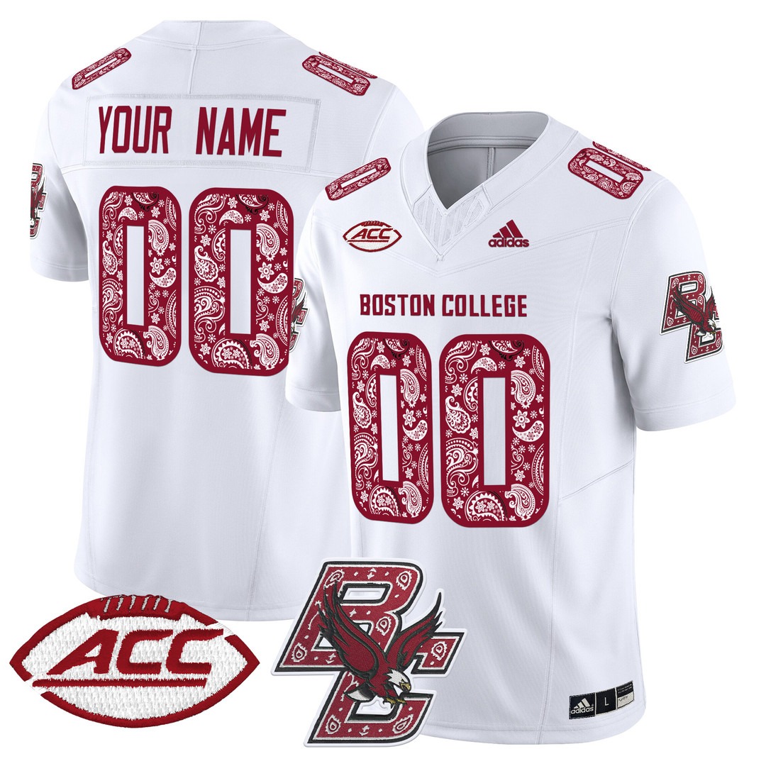 Boston College Eagles White 2024 Vapor Limited Custom Football Jersey Red Bandanna - All Stitched