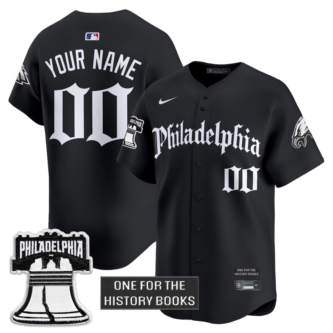 PHI(Eagles) 'Retro Newspaper Edition' Vapor Baseball Custom Jersey Black - All Stitched