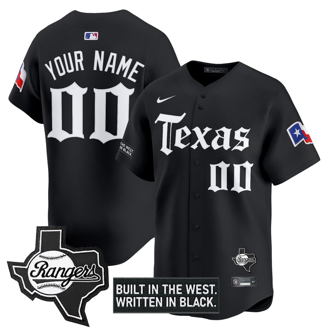 Texas Rangers 'Gothic Frontier Edition' Vapor Premier Limited Custom Jersey Black - All Stitched