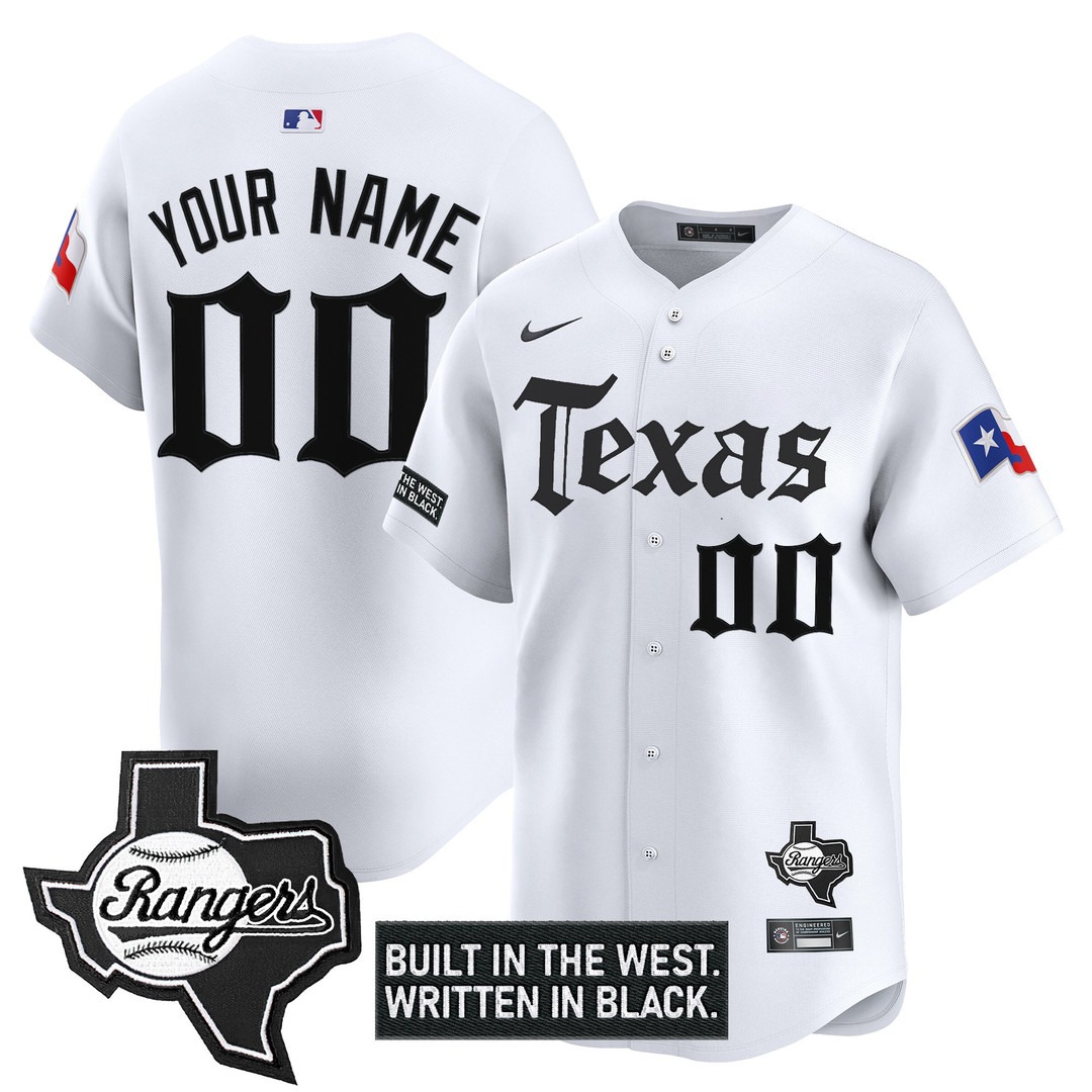 Texas Rangers 'Gothic Frontier Edition' Vapor Premier Limited Custom Jersey White - All Stitched