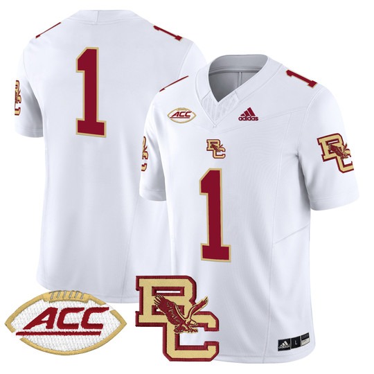 Men's Boston College Eagles #1 Team White 2024 Vapor Limited Stitched Football Jersey