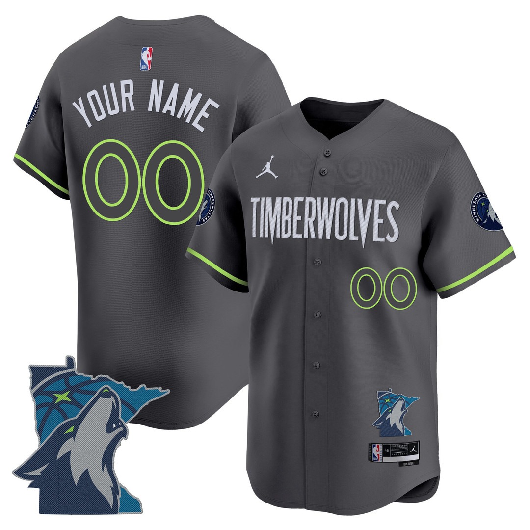 Minnesota Timberwolves 2025 Vapor Baseball Custom Jersey Statement Grey - All Stitched