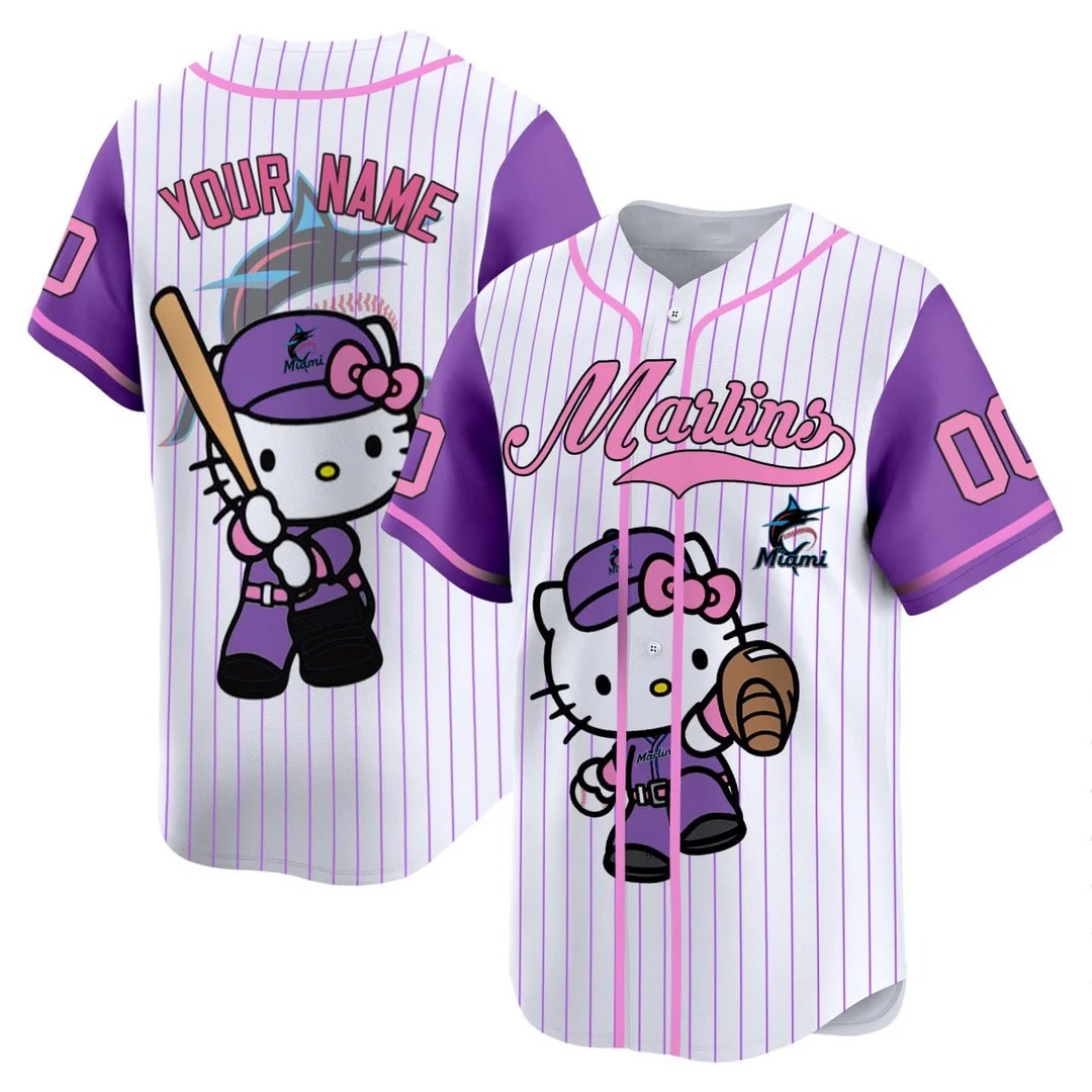 Florida Marlin Hello Kitty Pinstripe Custom Baseball Jersey - Stitched
