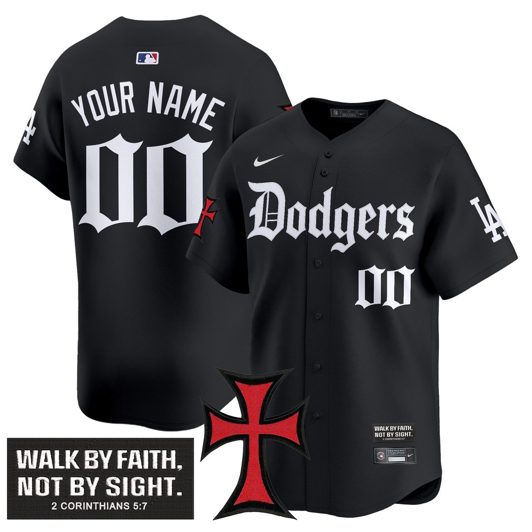 LA Dodgers 'Faith & Glory Edition' Vapor Premier Limited Custom Black Jersey - All Stitched