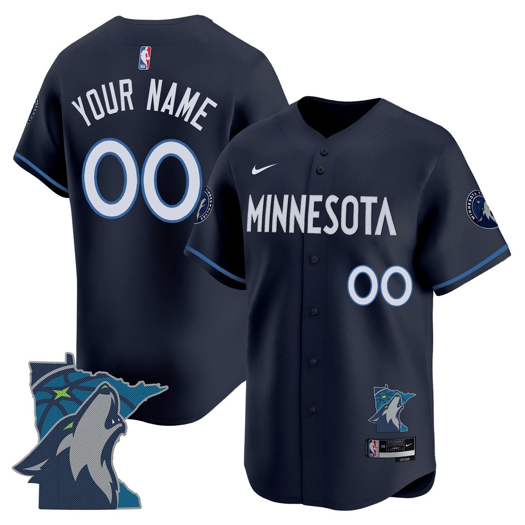 Minnesota Timberwolves 2025 Vapor Baseball Custom Jersey Icon Navy - All Stitched