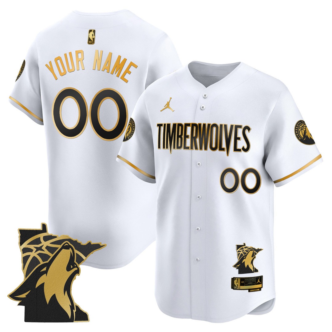 Minnesota Timberwolves 2025 Vapor Baseball Custom Jersey White Gold - All Stitched