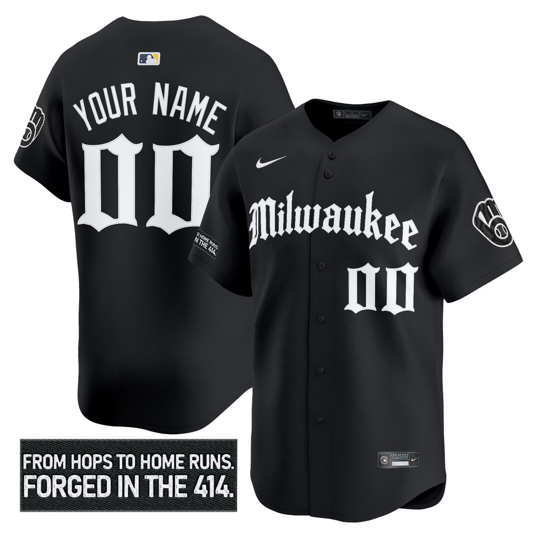 Milwaukee Brewers 'Gothic 414 Shadows Edition' Vapor Premier Limited Custom Jersey Black - All Stitched