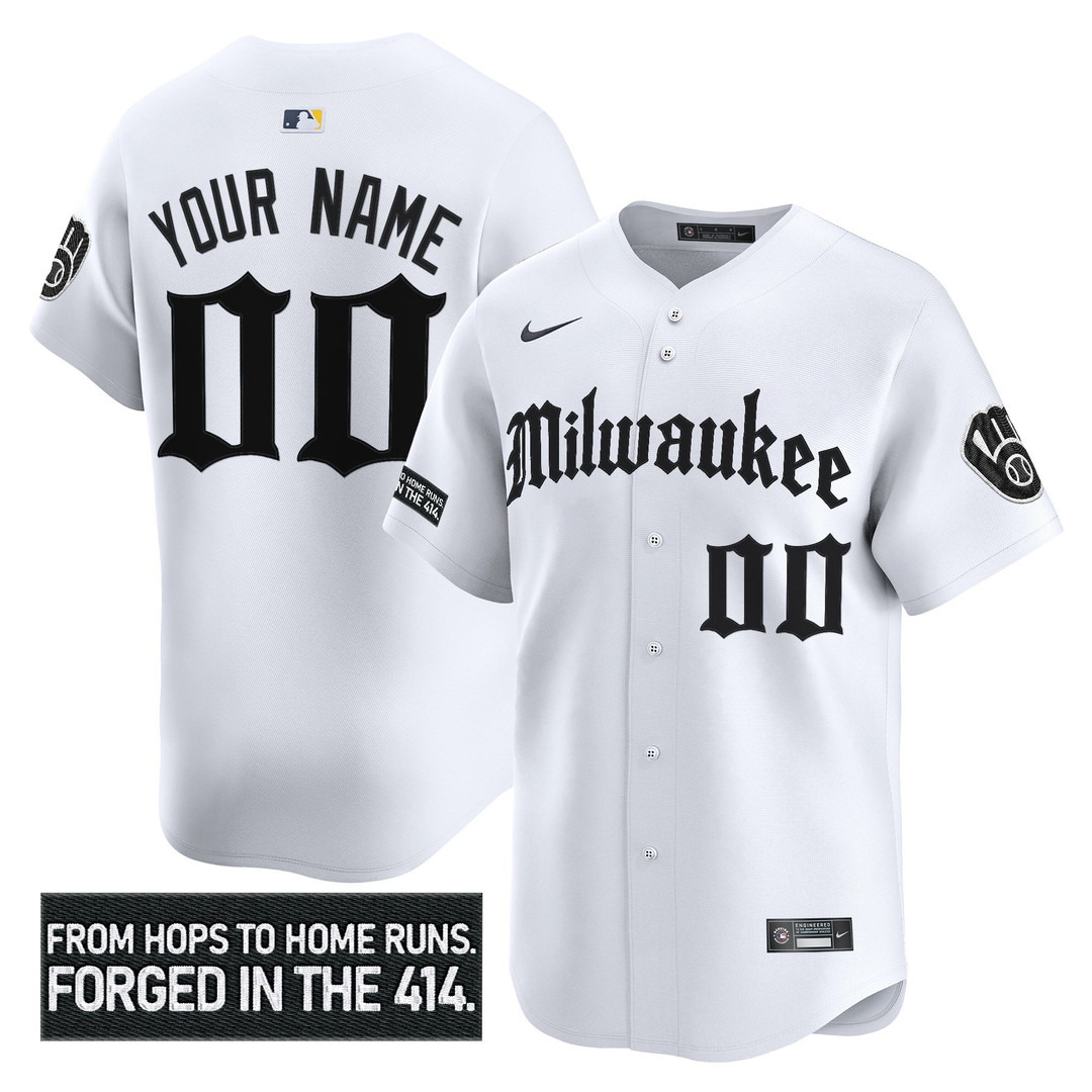 Milwaukee Brewers 'Gothic 414 Shadows Edition' Vapor Premier Limited Custom Jersey White - All Stitched