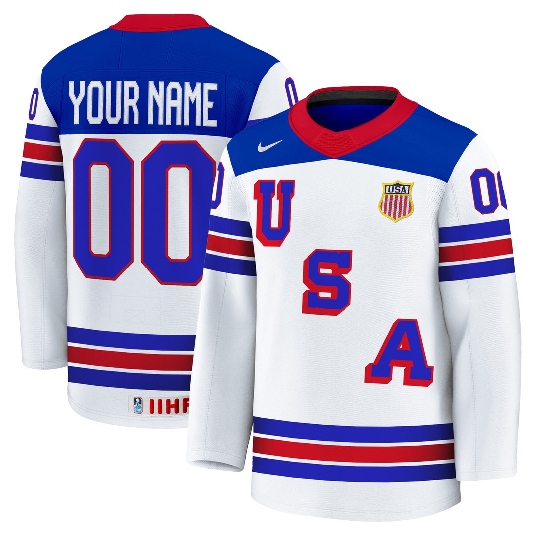 USA Hockey Nike White 2025 Premium Custom Jersey - All Stitched