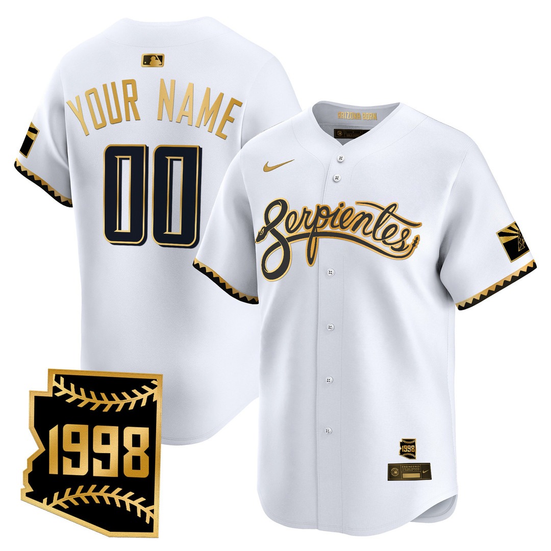 Arizona D-Backs White Gold 2025 City Connect Vapor Premier Limited Custom Jersey V2 - Stitched
