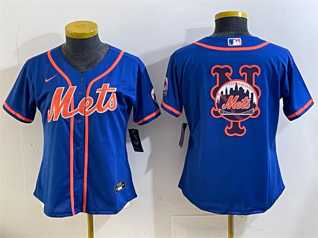 Women's New York Mets Team Big Logo Royal Cool Base Stitched Baseball Jerseys