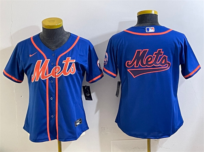 Women's New York Mets Team Big Logo Royal Cool Base Stitched Baseball Jersey