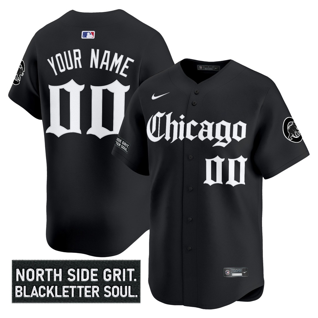 Chicago Cubs Active Player Custom 'Gothic North Side Edition' Limited Jersey Black V2 - All Stitched