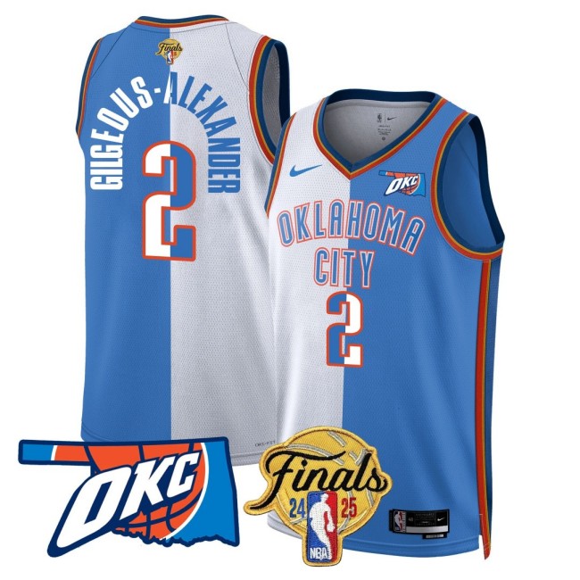 Men's Oklahoma City Thunder #2 Shai Gilgeous-Alexander NBA 2024-25 Finals Patch Split Stitched Basketball Jersey