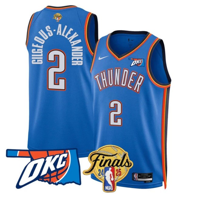 Men's Oklahoma City Thunder #2 Shai Gilgeous-Alexander NBA 2024-25 Finals Patch Blue Icon Stitched Basketball Jersey