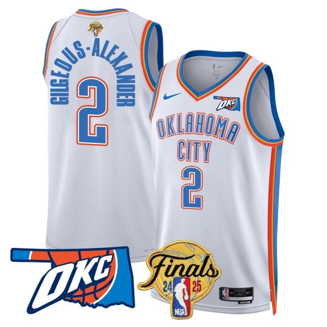 Men's Oklahoma City Thunder #2 Shai Gilgeous-Alexander NBA 2024-25 Finals Patch White Association Stitched Basketball Jersey