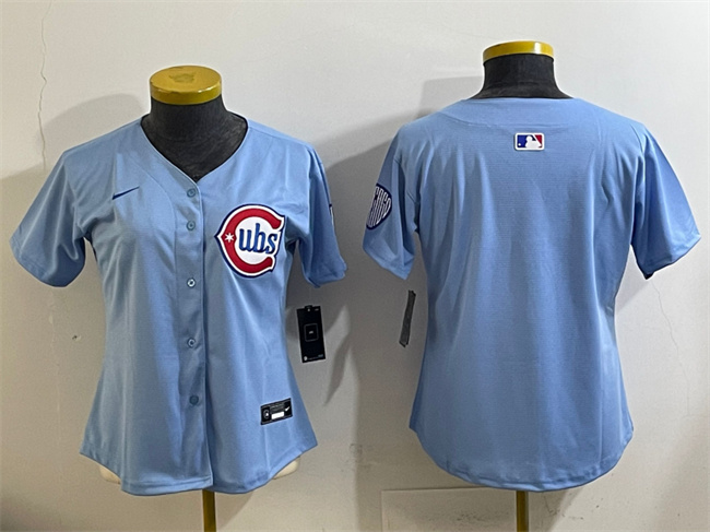 Women's Chicago Cubs Blank Blue 2024-25 2nd Alternatemited Stitched Baseball Jersey