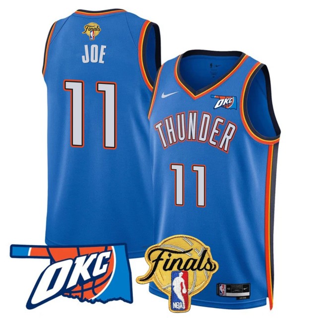 Men's Oklahoma City Thunder #11 Isaiah Joe NBA Finals Patch Blue Icon Stitched Basketball Jersey