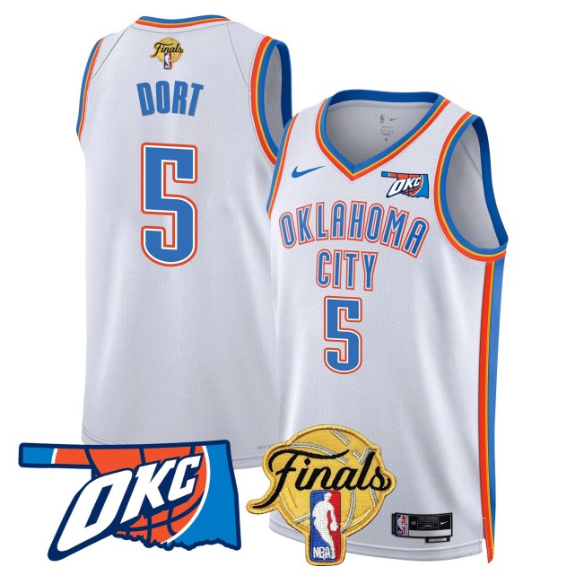 Men's Oklahoma City Thunder #5 Luguentz Dort NBA Finals Patch White Association Stitched Basketball Jersey