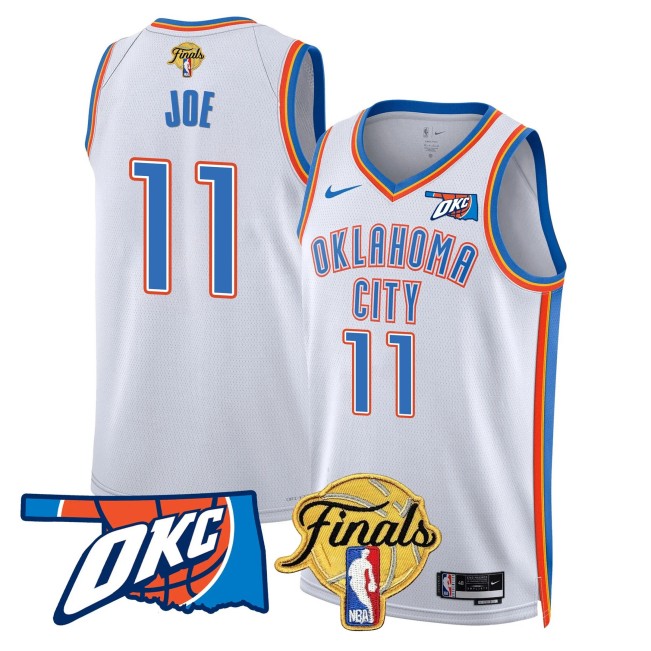 Men's Oklahoma City Thunder #11 Isaiah Joe NBA Finals Patch White Association Stitched Basketball Jersey