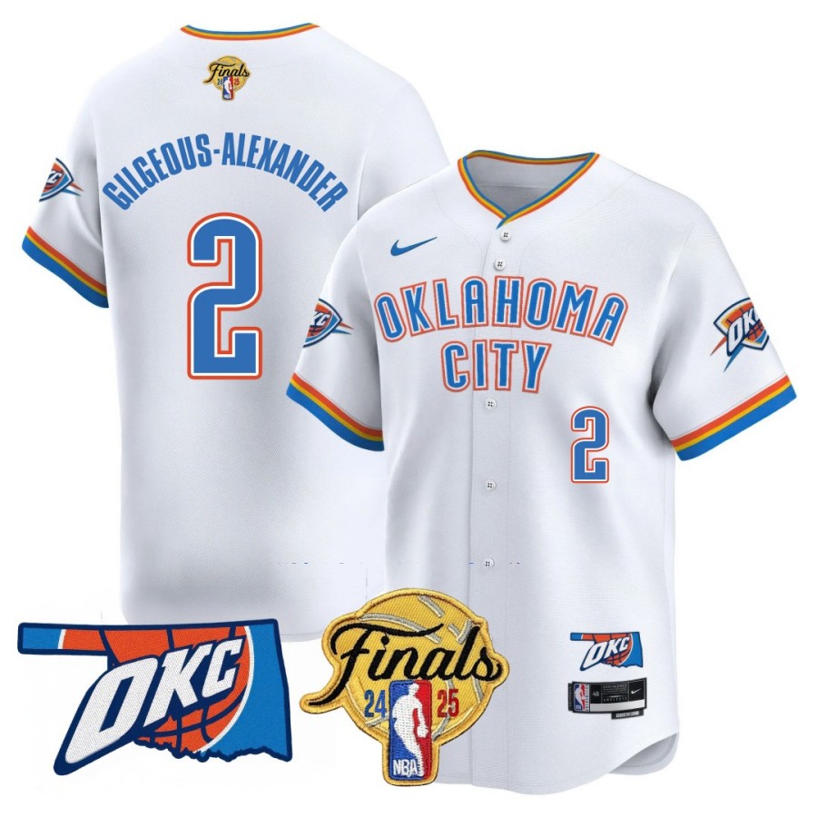 Men's Oklahoma City Thunder #2 Gilgeous-Alexander 2024-25 NBA Finals Patch Limited Stitched Baseball Jersey Association White