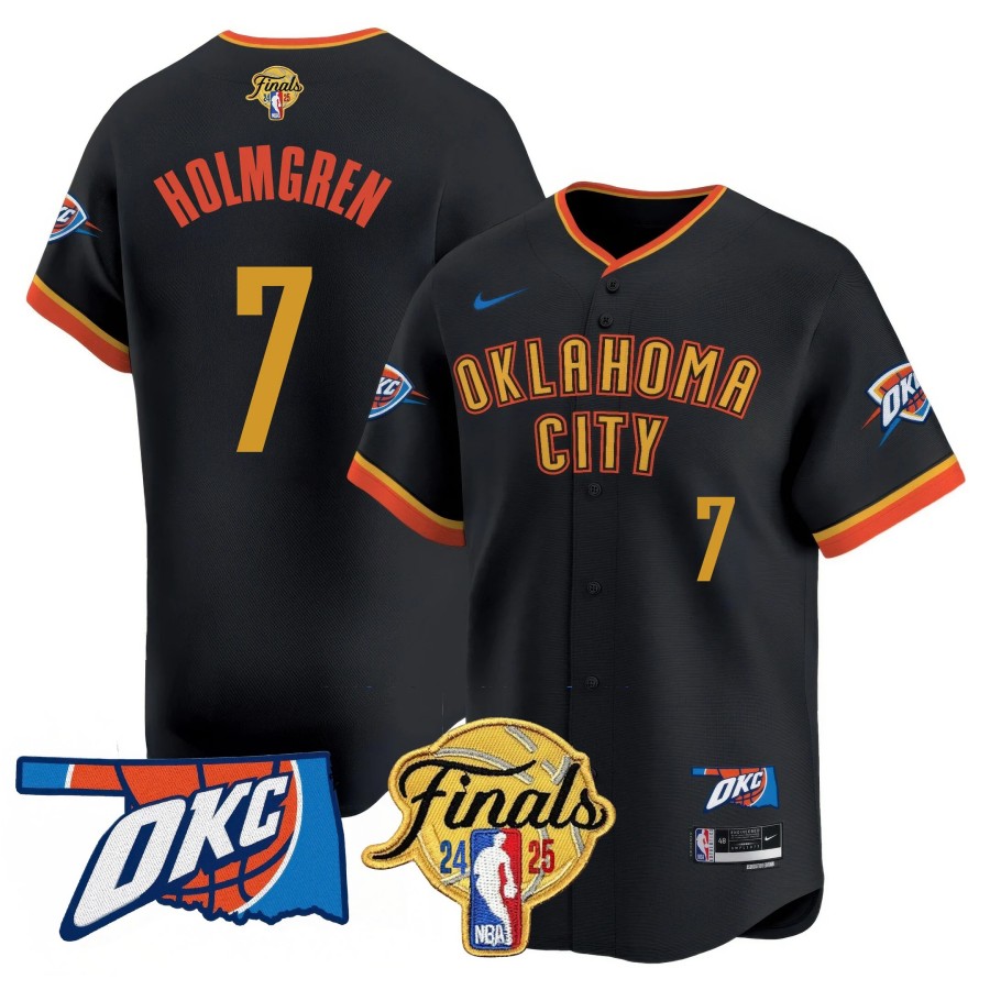 Men's Oklahoma City Thunder #7 Chet Holmgren 2024-25 NBA Finals Patch Limited Stitched Baseball Jersey City Connect Black