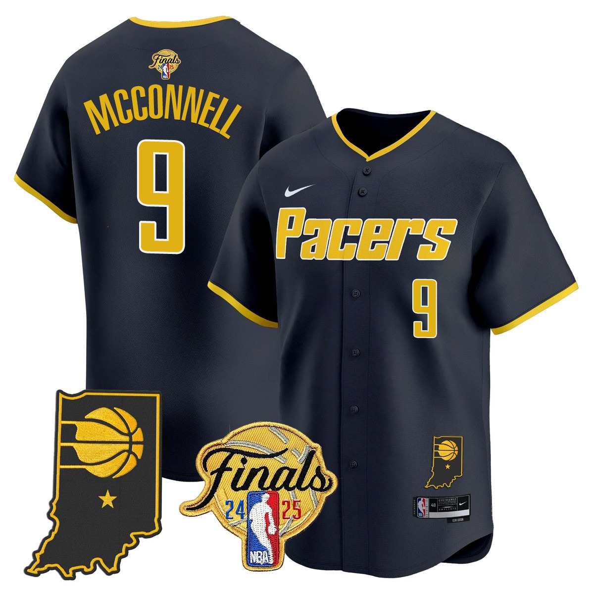 Men's Indiana Pacers #9 T.J. McConnell 2025 NBA Final Patch Limited Stitched Baseball Jersey Icon Navy