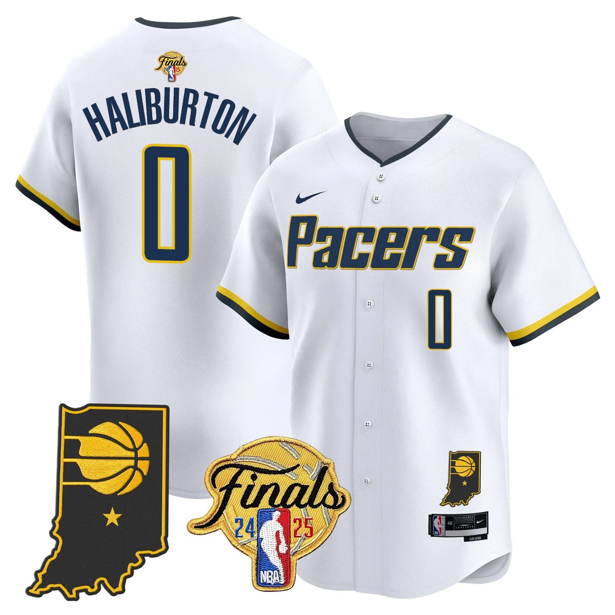 Men's Indiana Pacers #0 Tyrese Haliburton 2025 NBA Final Patch Limited Stitched Baseball Jersey Association White
