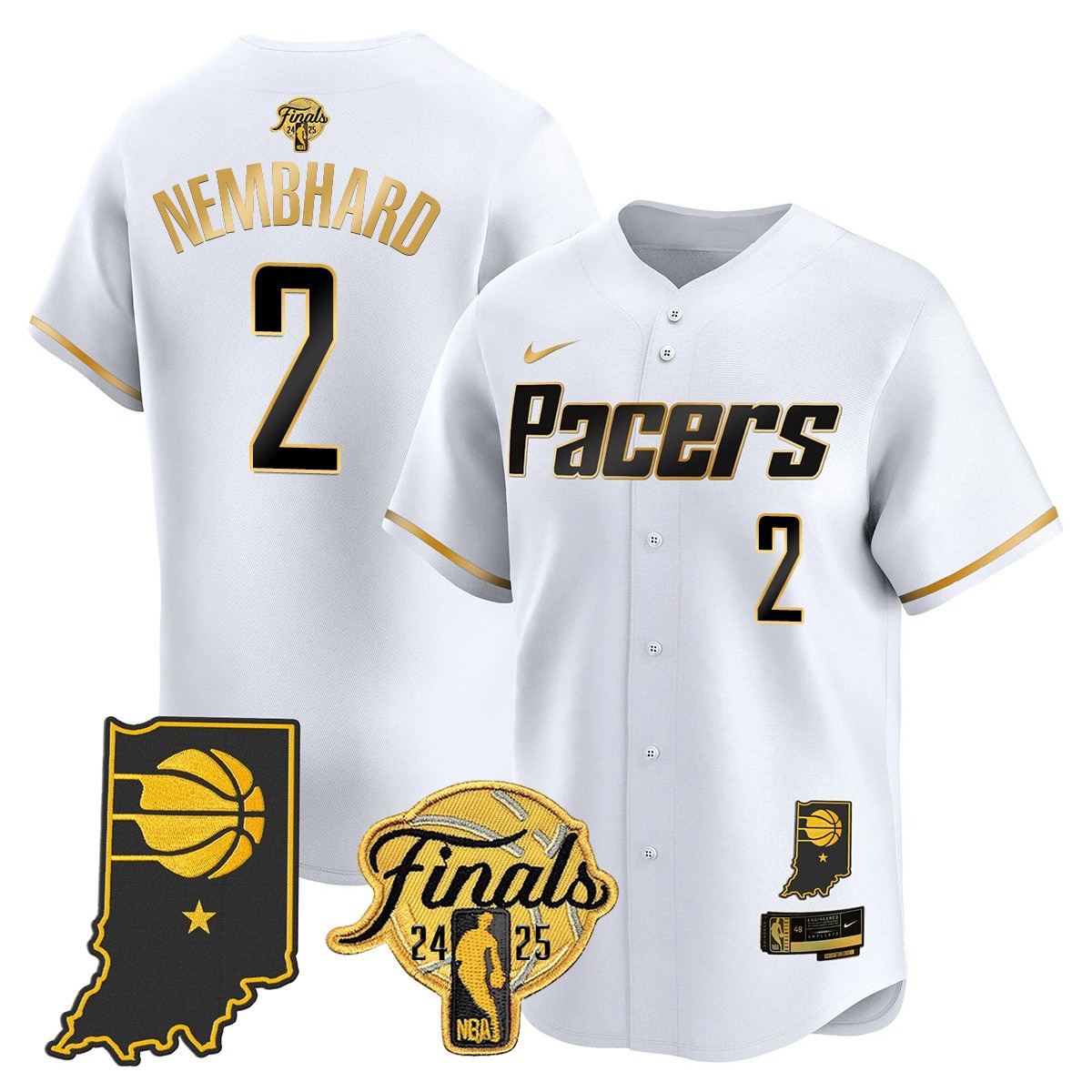 Men's Indiana Pacers #2 Andrew Nembhard 2025 NBA Final Patch Limited Stitched Baseball Jersey White Gold
