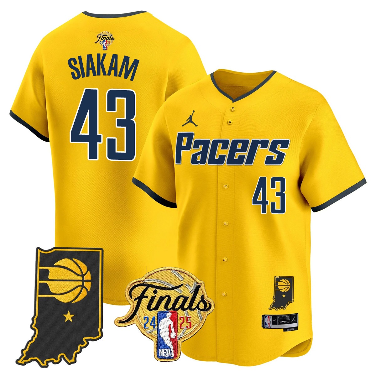 Men's Indiana Pacers #43 Pascal Siakam 2025 NBA Final Patch Limited Stitched Baseball Jersey Statement Gold