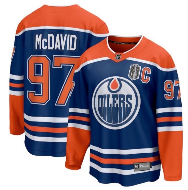 Men's Edmonton Oilers #97 Connor McDavid Royal 2025 Stanley Cup Final Home Breakaway Jersey
