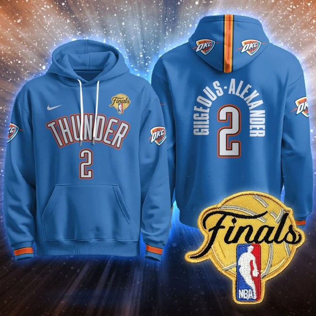 Men's OKC Thunder #2 Gilgeous-Alexander Blue 2025 NBA Final Patch Stitched Hoodie Icon 