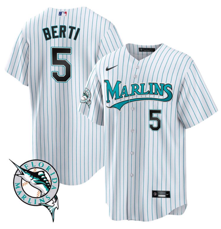 Men's Jon Berti Jersey #5 Florida Marlins Throwback Cool Base All Stitched