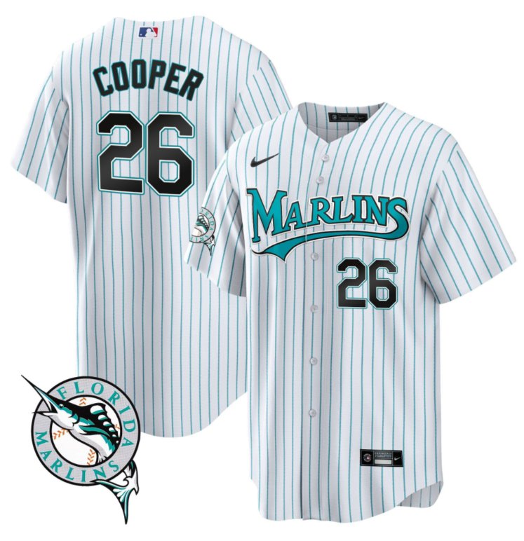 Men's Garrett Cooper Jersey #26 Florida Marlins Throwback Cool Base All Stitched
