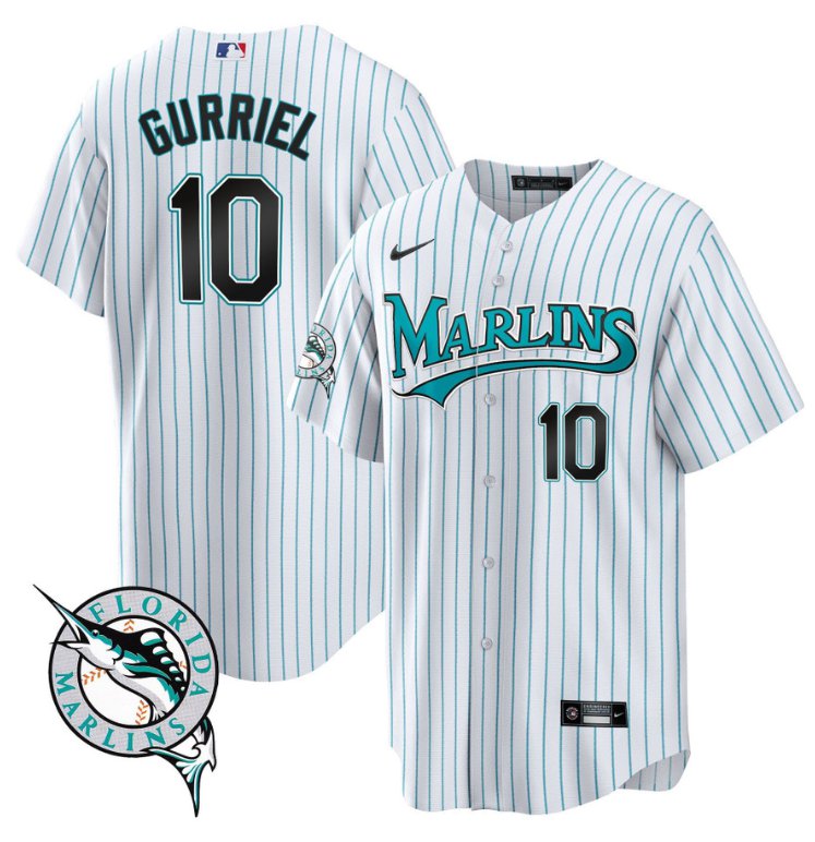 Men's Yuli Gurriel Jersey #10 Florida Marlins Throwback Cool Base All Stitched