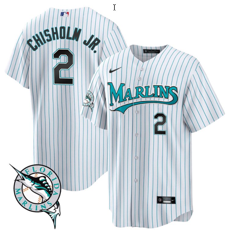 Men's Jazz Chisholm Jr Jersey #2 Florida Marlins Throwback Cool Base All Stitched