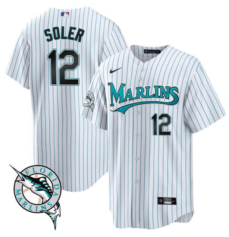 Men's Jorge Soler Jersey #12 Florida Marlins Throwback Cool Base All Stitched