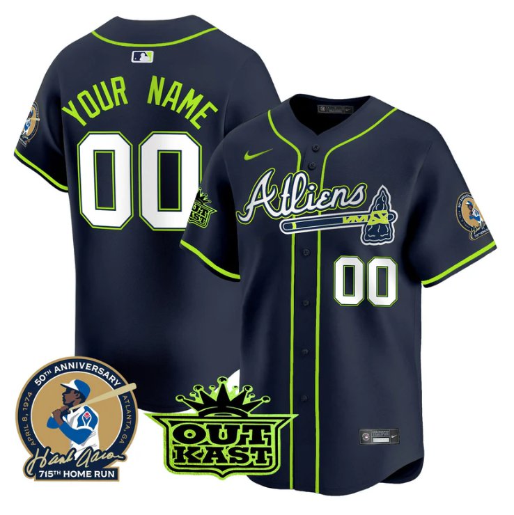 Atliens Atlanta Braves Active Player Custom Hank Aaron Outkast Patch Limited Stitched Jersey Stitched
