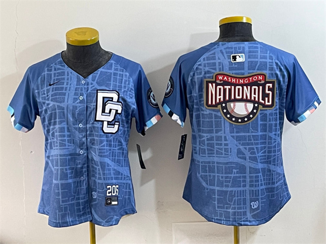 Women's Washington Nationals Team Big Logo Blue 2025 City Connect Limited Stitched Baseball Jersey
