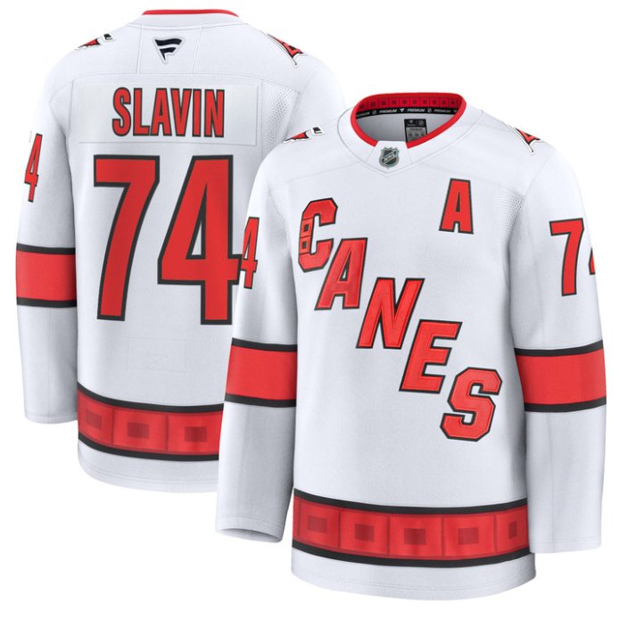 Men's Jaccob Slavin Jersey #74 Carolina Hurricanes Premium All Stitched White