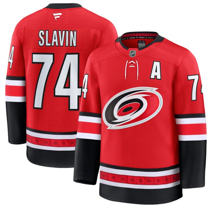 Men's Jaccob Slavin Jersey #74 Carolina Hurricanes Premium All Stitched Red