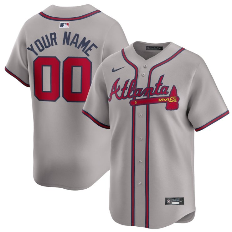 Atliens Atlanta Braves Custom Nike Away Gray Limited Stitched Baseball Jersey
