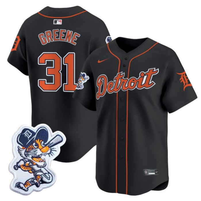 Men's Detroit Tigers #31 Riley Greene Black Paws Patch Vapor Premier Limited Stitched Jersey