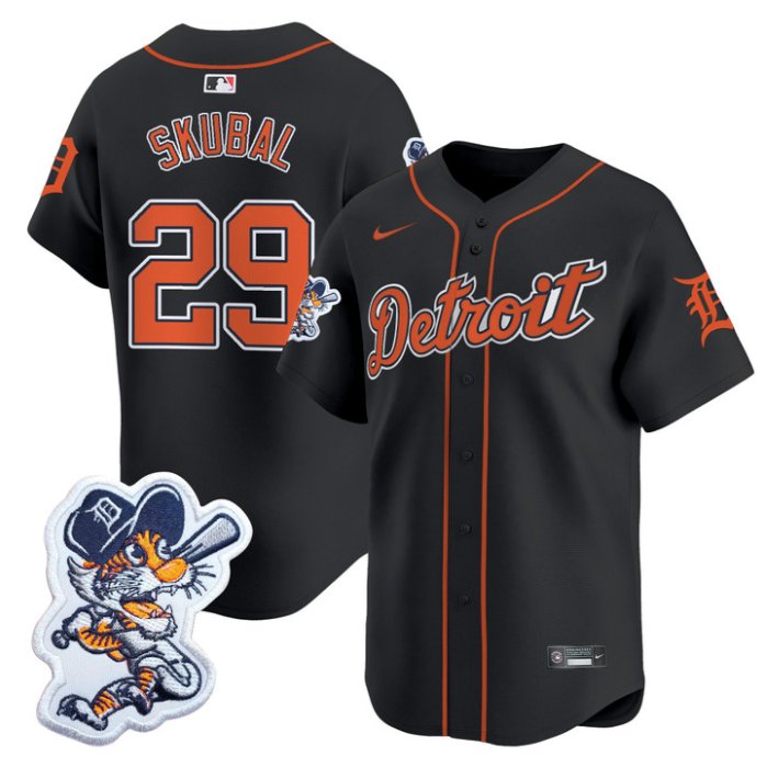 Men's Detroit Tigers #29 Tarik Skubal Black Paws Patch Vapor Premier Limited Stitched Jersey