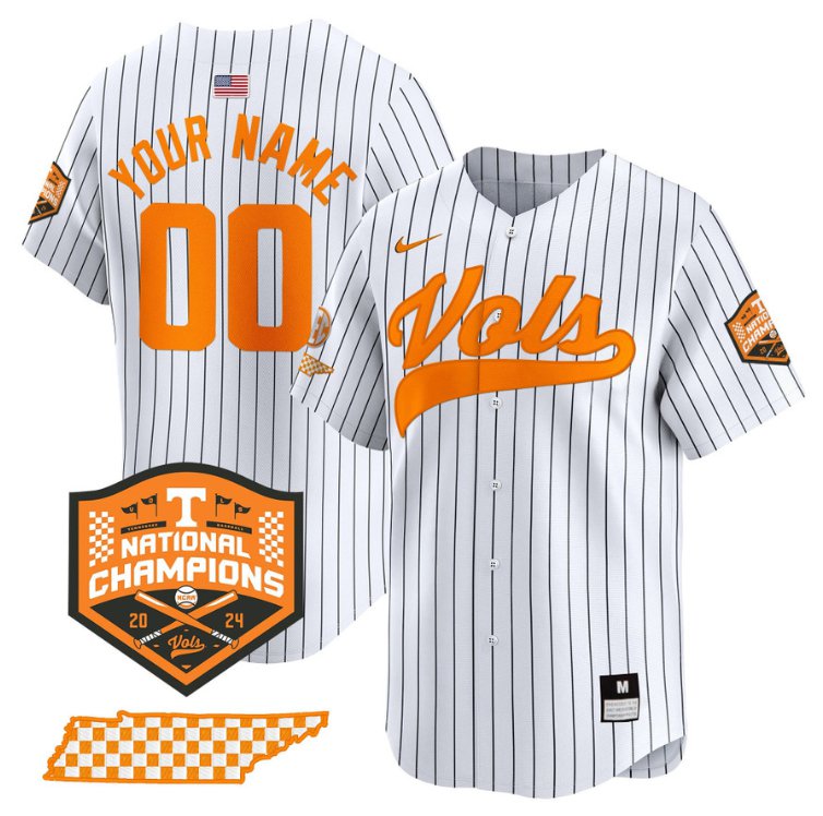 Tennessee Vols Active Player Custom 2024 NCAA Baseball National Champions Limited Stitched Jersey Pinstripe SEC State Patch