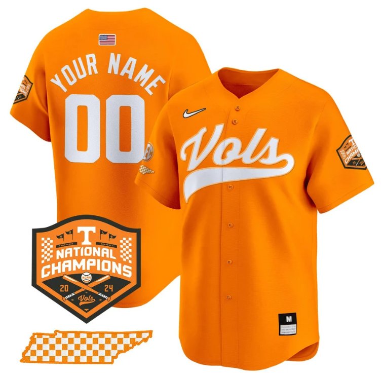 Tennessee Vols Active Player Custom 2024 NCAA Baseball National Champions Limited Stitched Jersey Orange SEC State Patch