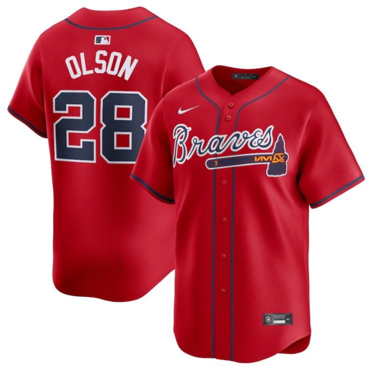 Men's Atlanta Braves #28 Matt Olson Red Alternate Stitched Limited MLB Jersey